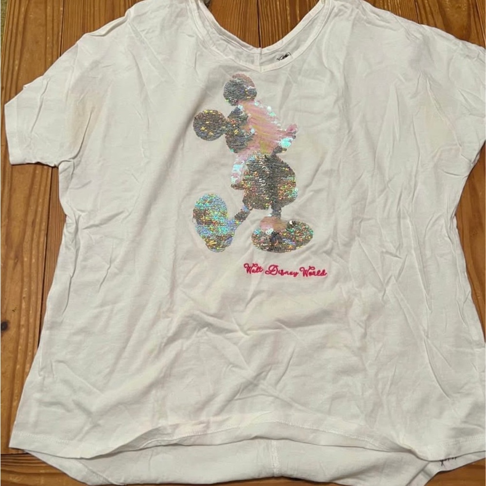 Disney White Tee with Sequin Mickey Design